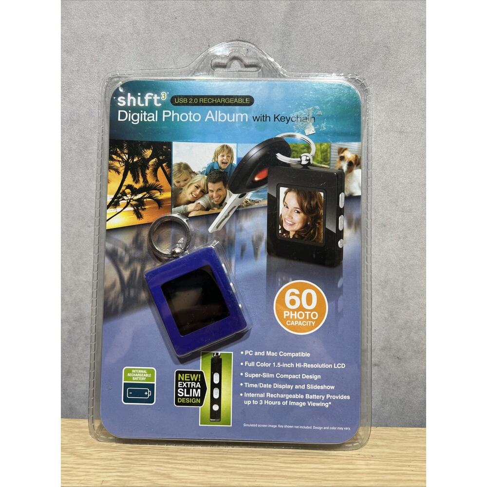 New SHIFT3 Digital Photo Album w/ Keychain USB2 Rechargeable 60 Photo Capacity